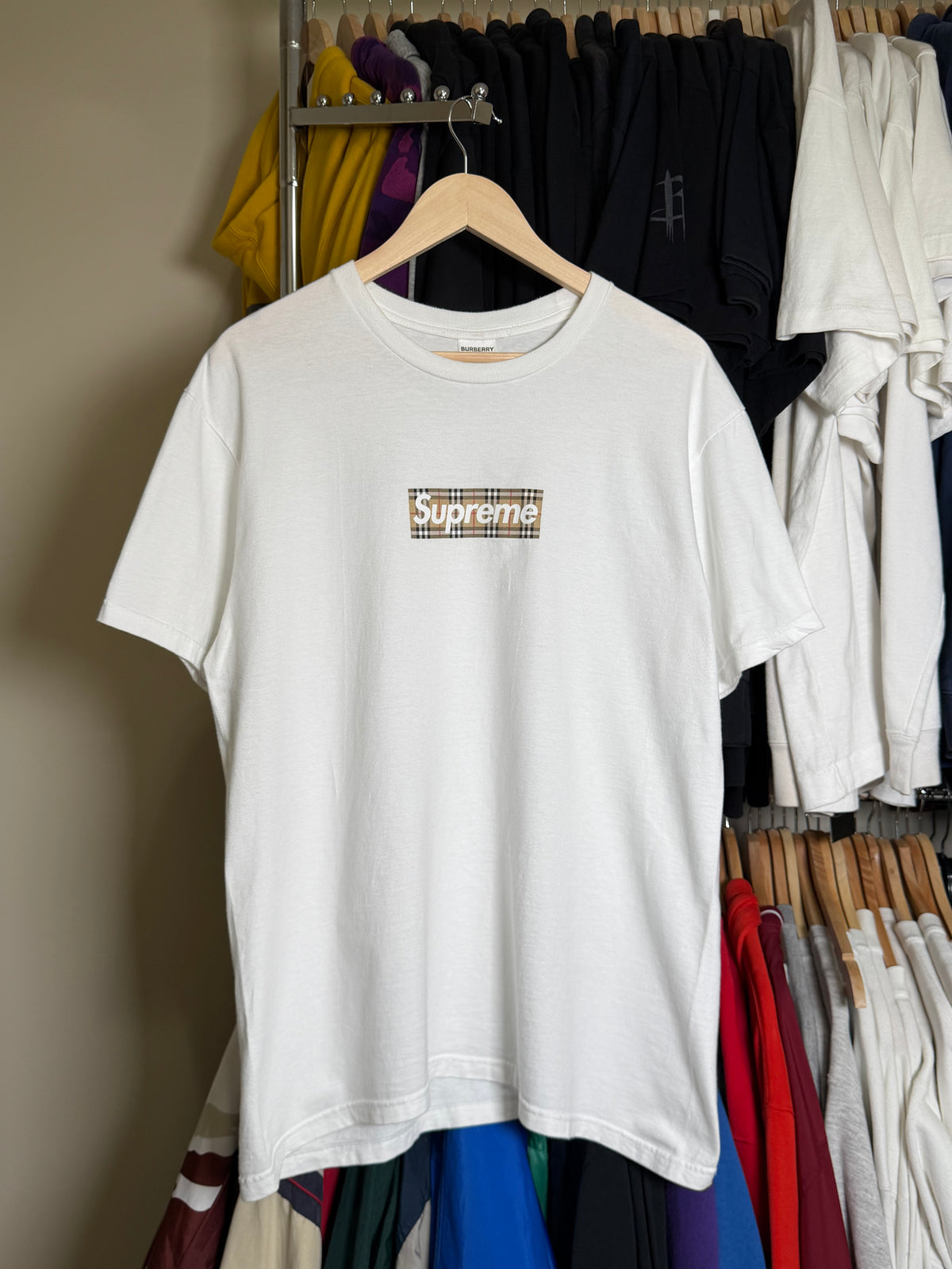 Supreme Box Logo Burberry Tee (White)