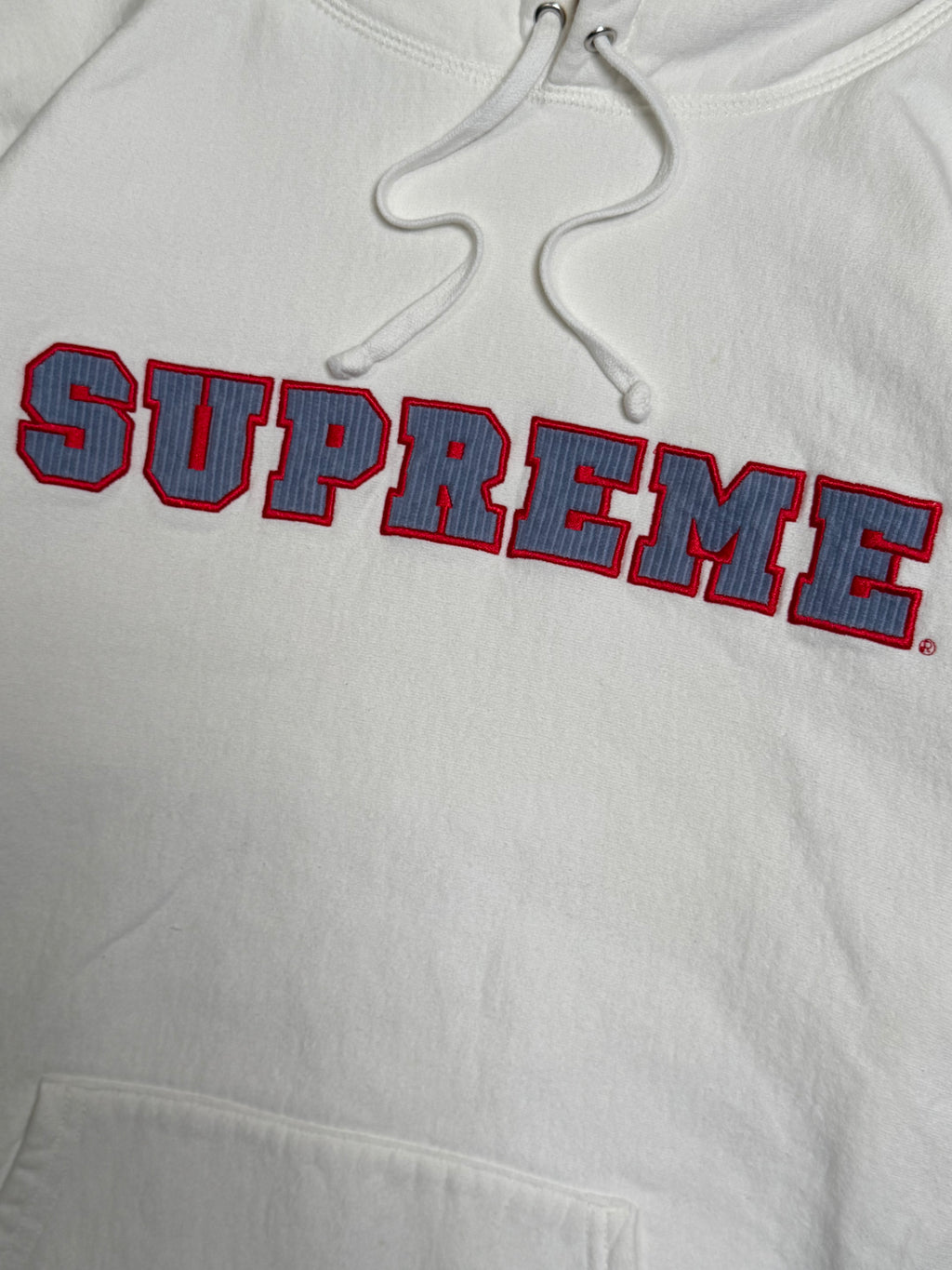 Supreme Cord Collegiate Hoodie White