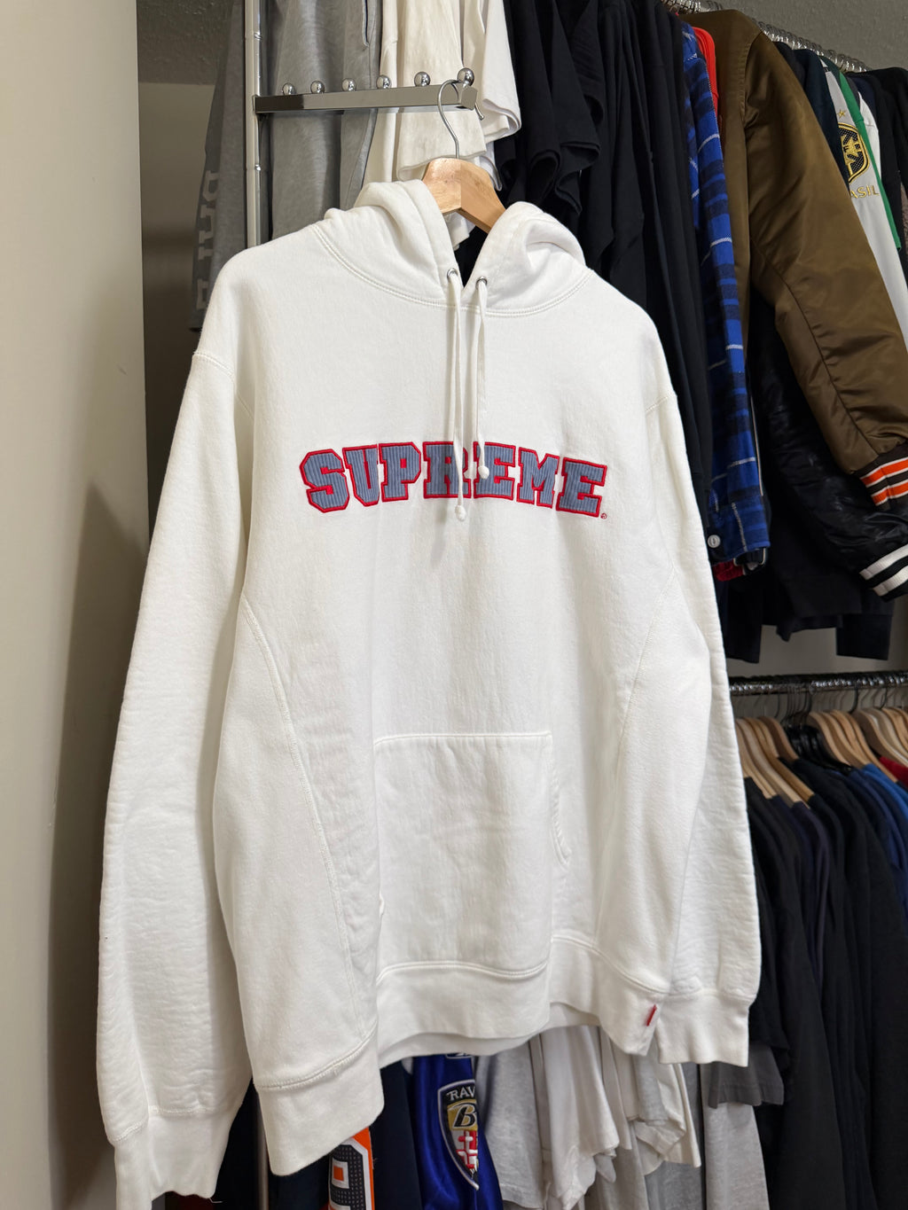 Supreme Cord Collegiate Hoodie White