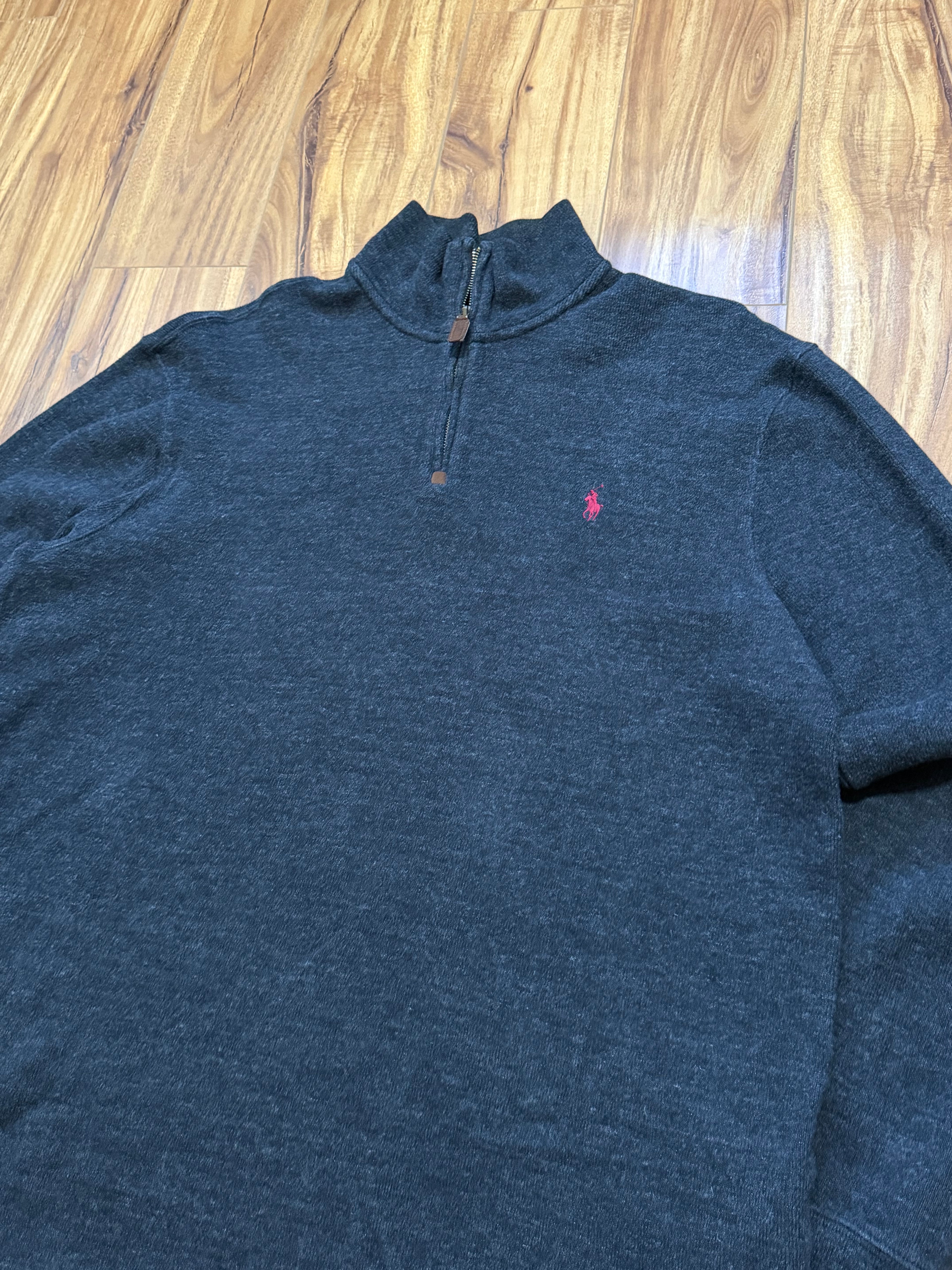 Vintage Polo Quarter Zip (Dark Gray/Red Logo)