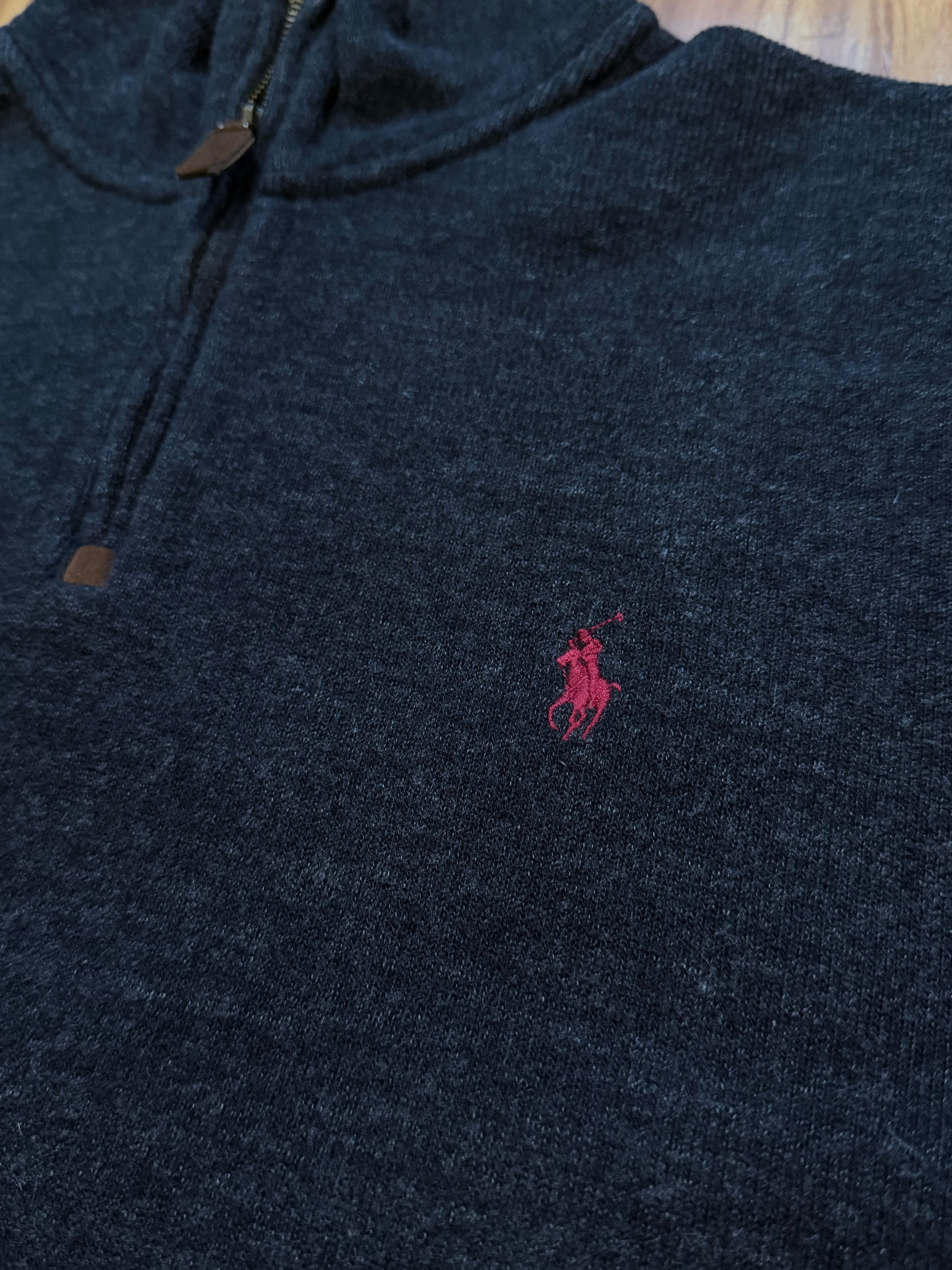 Vintage Polo Quarter Zip (Dark Gray/Red Logo)