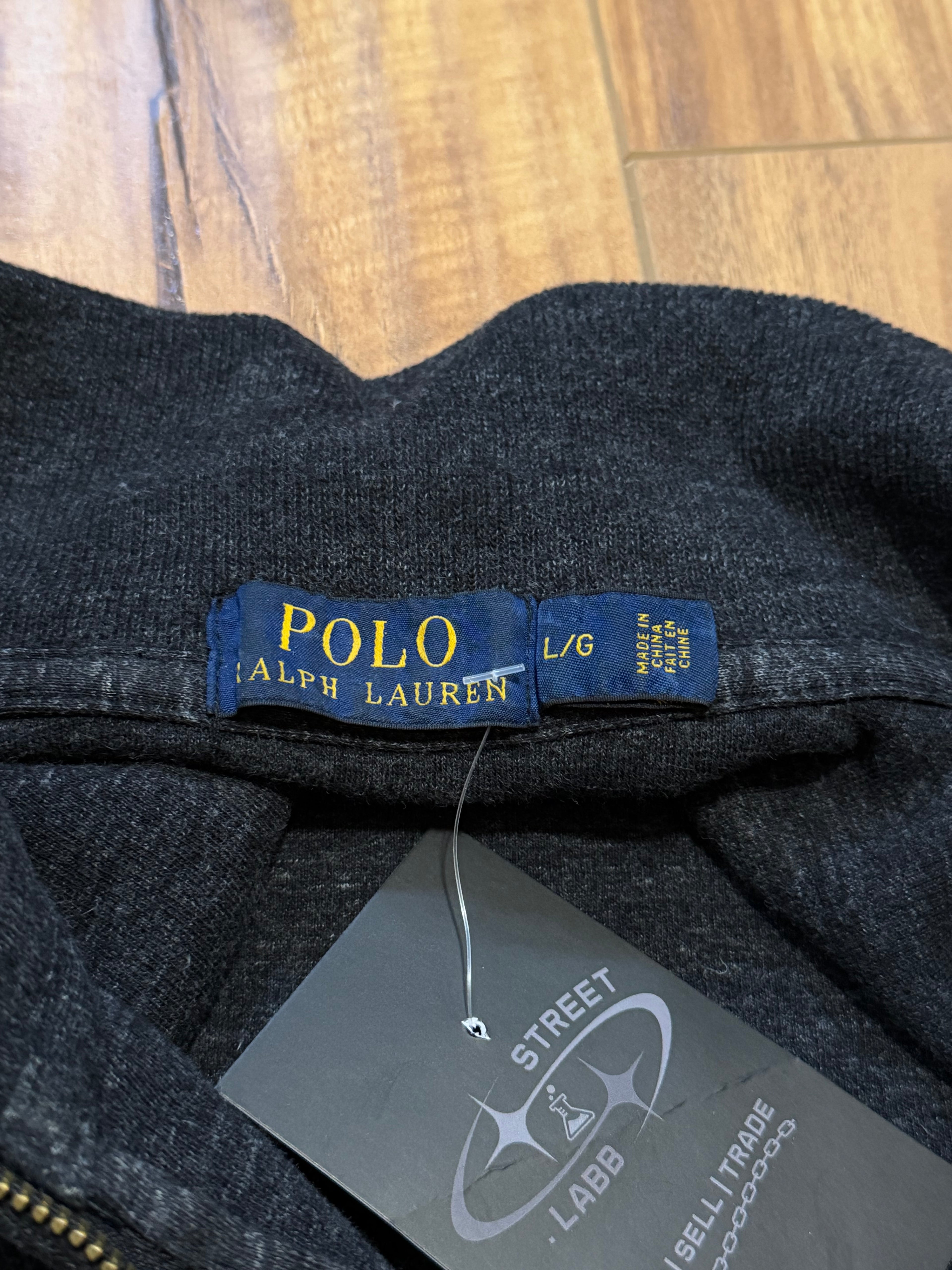 Vintage Polo Quarter Zip (Dark Gray/Red Logo)