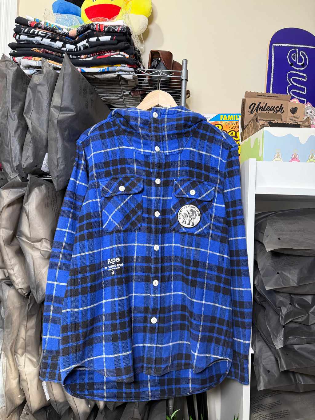 Vintage Aape By Bathing Ape Plaid Fleece Hooded Flannel