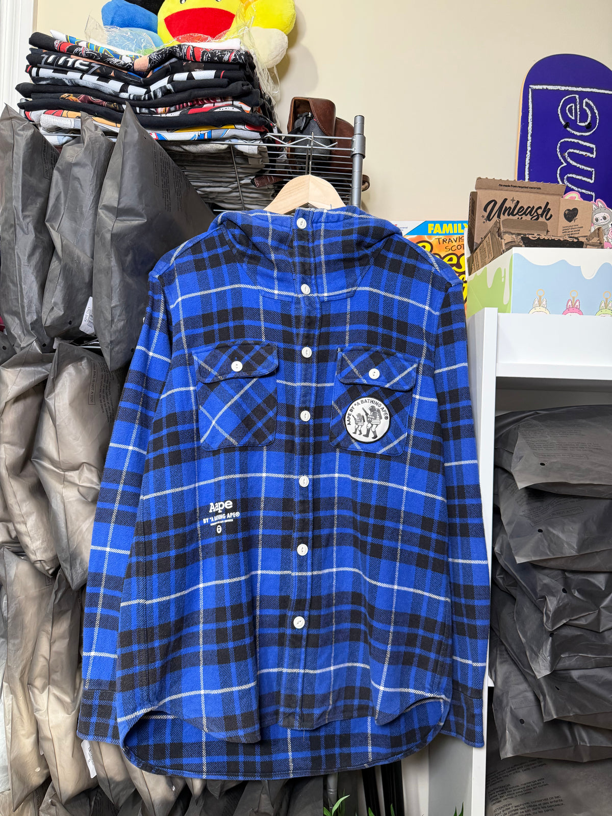 Vintage Aape By Bathing Ape Plaid Fleece Hooded Flannel