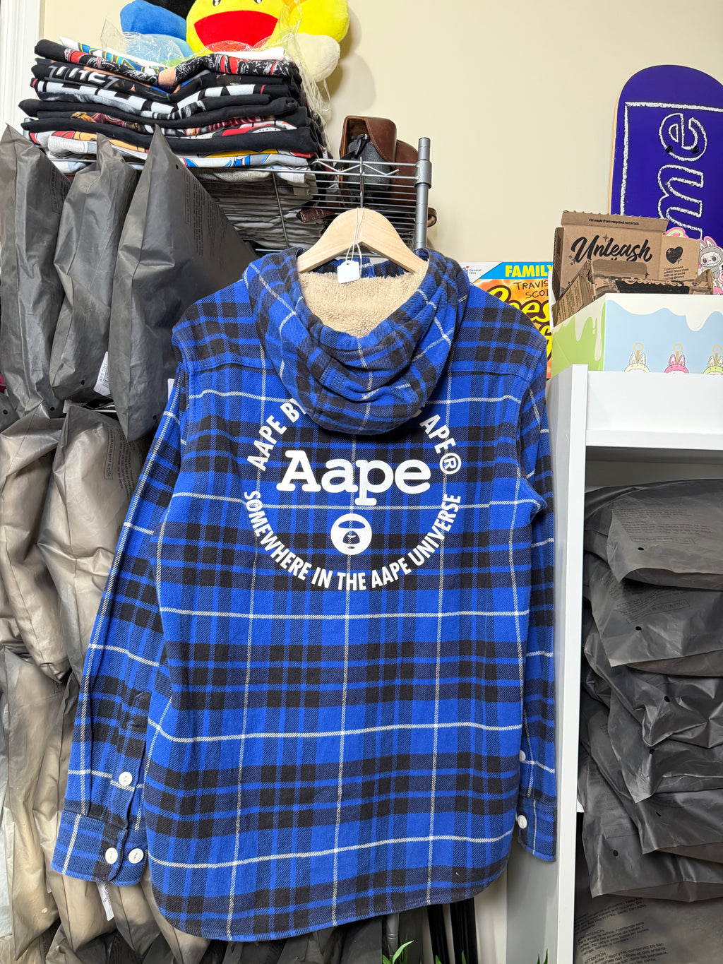 Vintage Aape By Bathing Ape Plaid Fleece Hooded Flannel