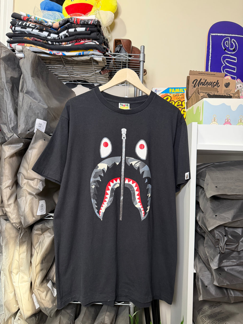 BAPE Shark ABC Camo Tee (Black/Grey Logo)