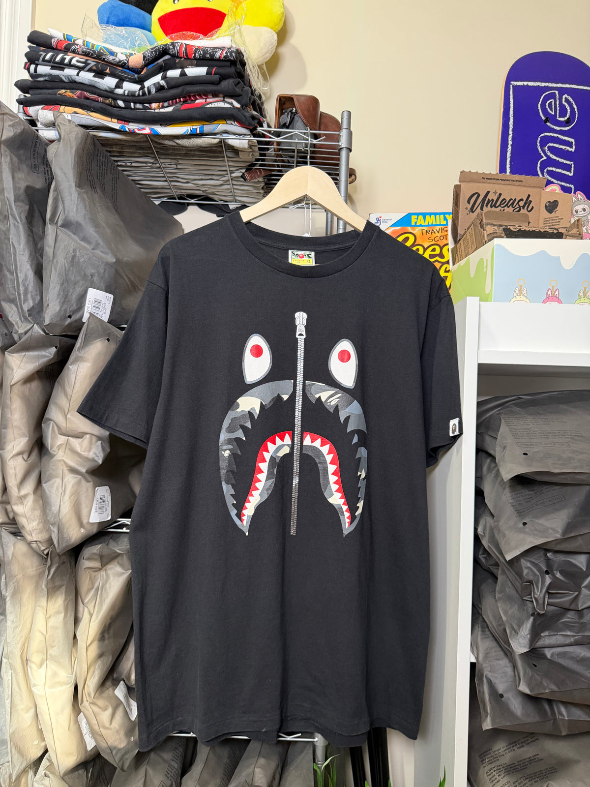 BAPE Shark ABC Camo Tee (Black/Grey Logo)