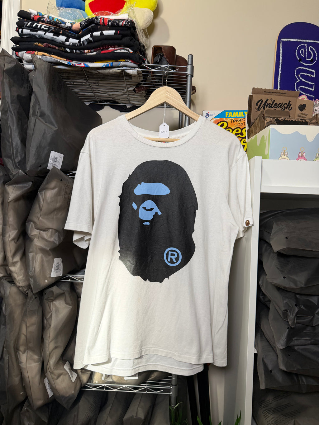 BAPE Big Head Ape Tee (White/ Blue Logo)