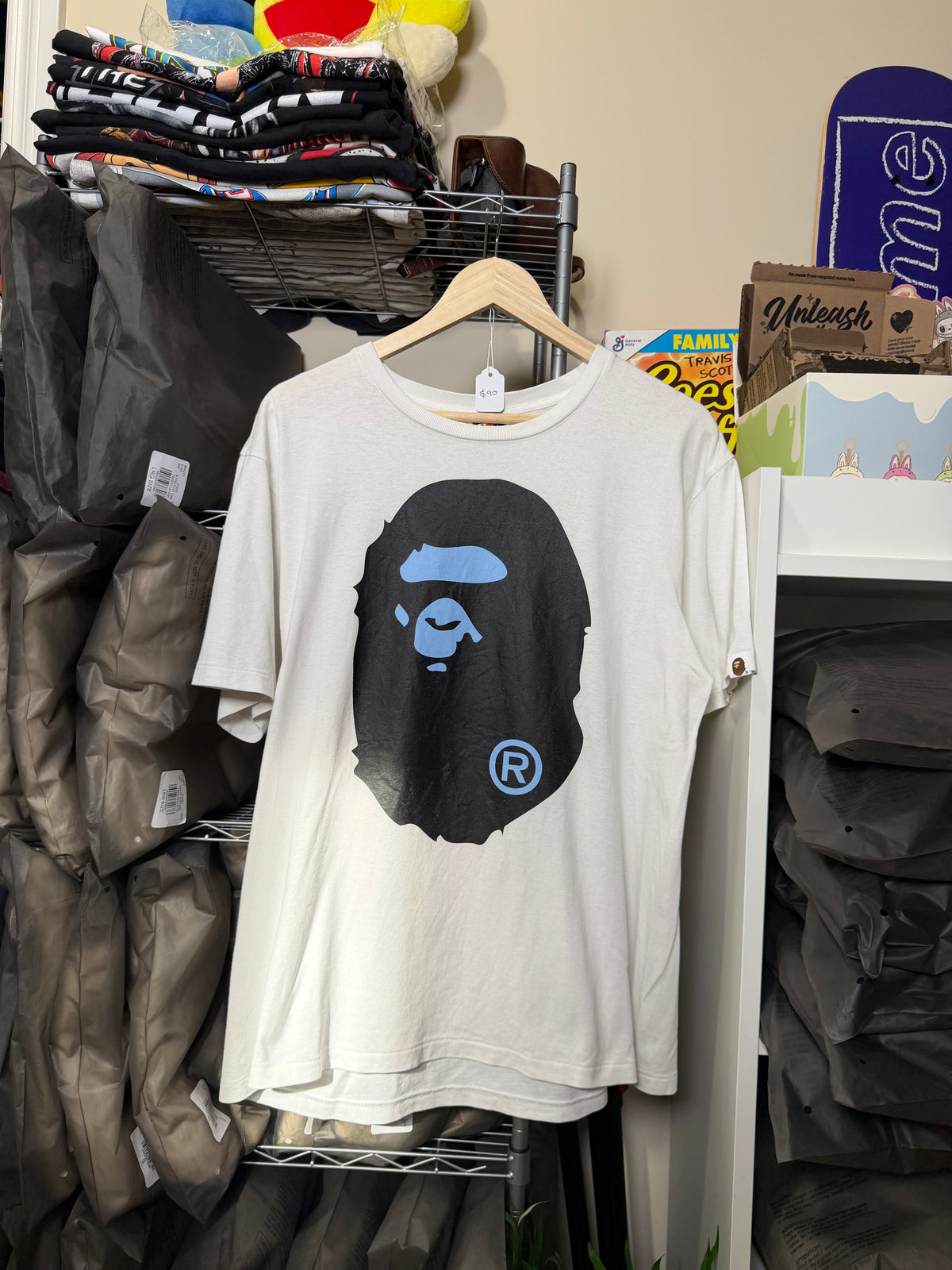 BAPE Big Head Ape Tee (White/ Blue Logo)