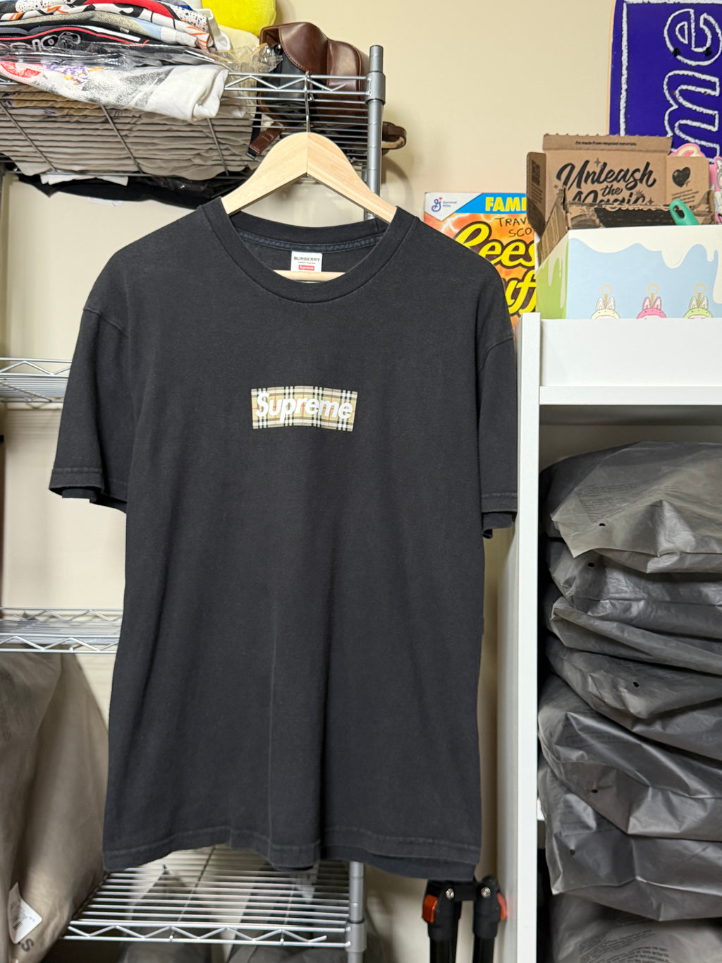 Supreme Box Logo Burberry Tee (Black)
